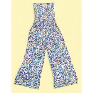 NWT Y2K VTG Abstract Stretch Tube Top Jumpsuit Wide Legs Flattering Rom Com Sz S